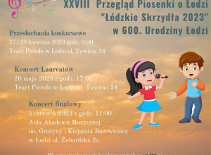 Plakat Przeglądu Piosenki o Łodzi "Łódzkie Skrzydła 2023"