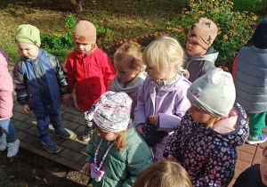 Dzieci z gr I słuchają jak sadzić cebulki do ziemi