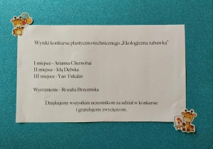 Wyniki konkursu plastyczno-technicznego pt: "Ekologiczna zabawka"